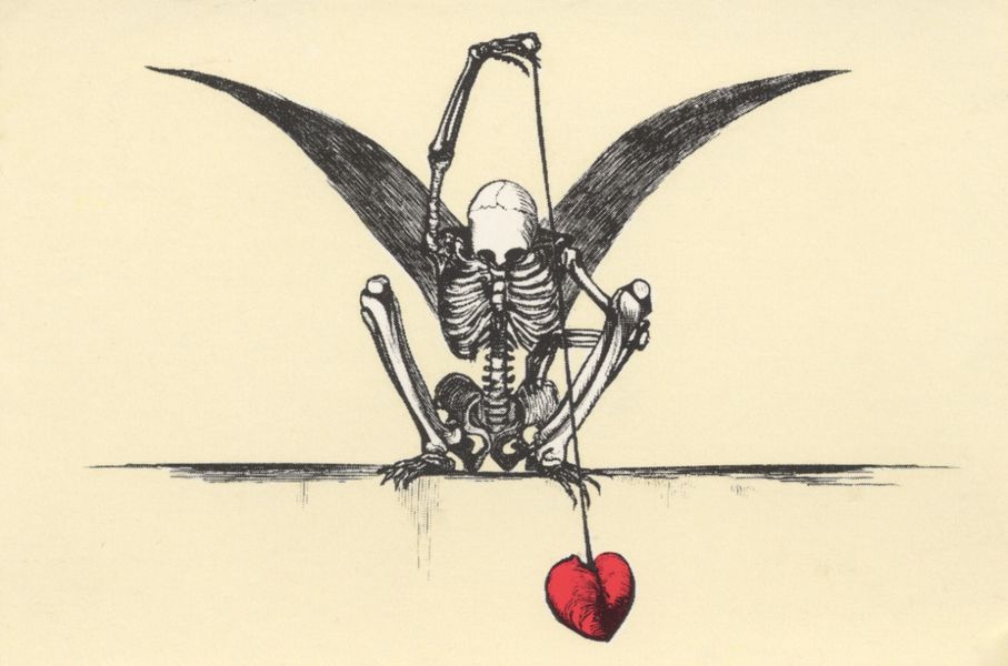 “Mr. Bones and the Heart”: a postcard I got in New Orleans years ago. On the back it states: a “19th century image: A. Uysal.”