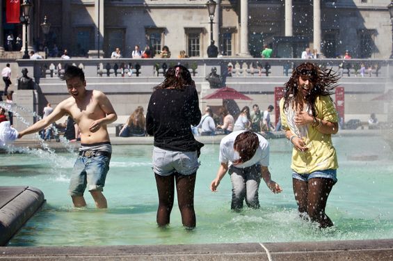 In the fountains at Trafalgar Square.