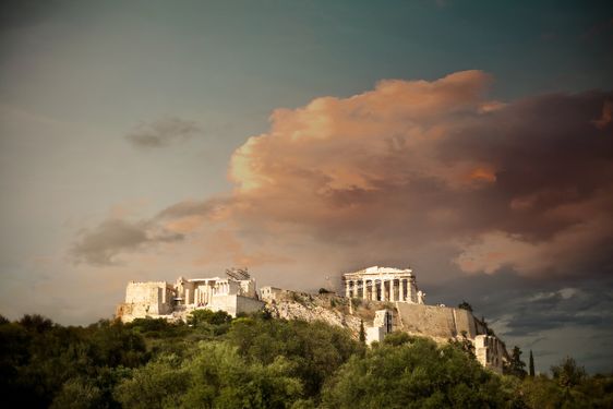 Acropolis at sunset. I added the clouds later.